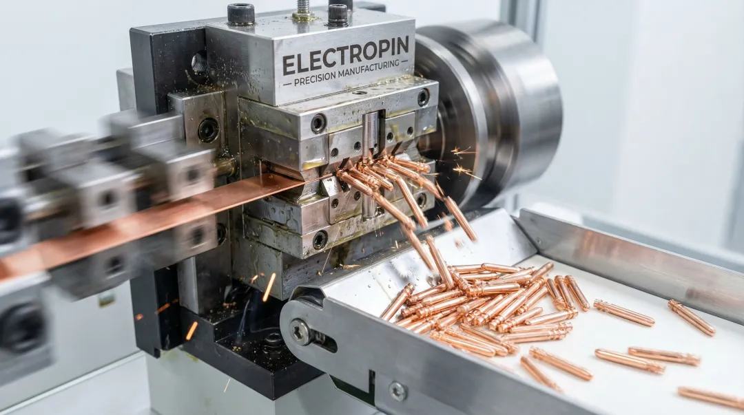 Electropin automatic die-rolling machine producing custom PCB connector pins at high speed