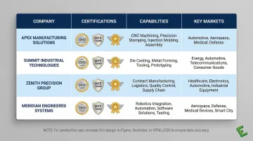 Top US hollow pin manufacturers comparison table by method certifications and industries served