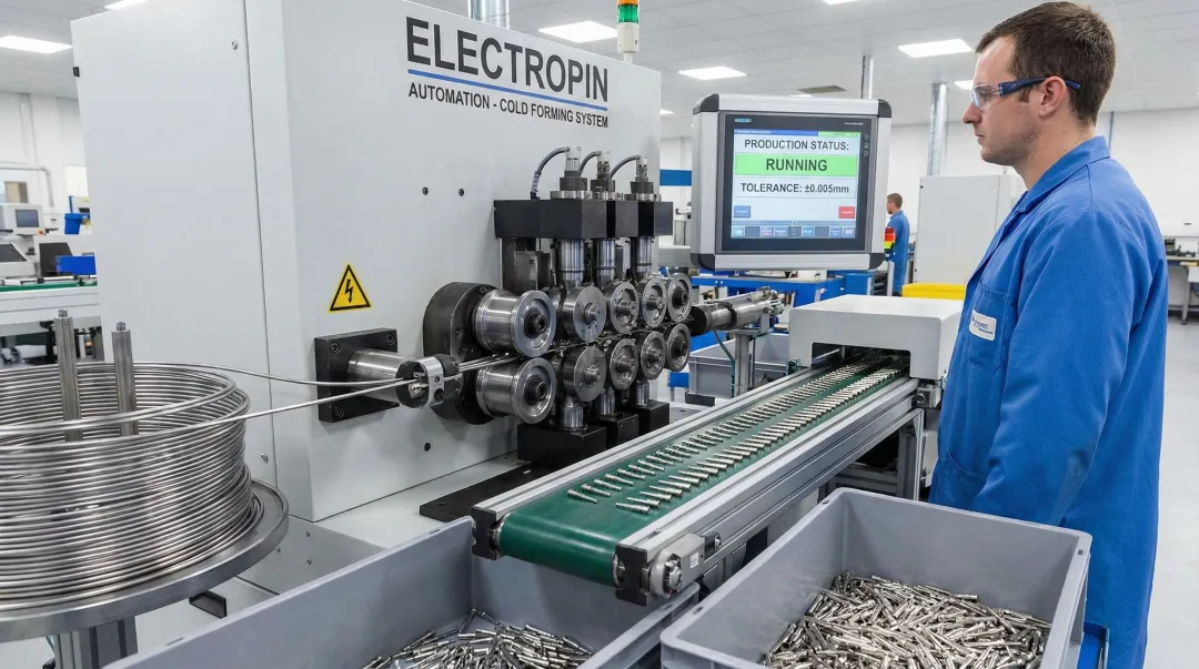 Electropin automatic die rolling machine producing high-precision custom connector pins at scale
