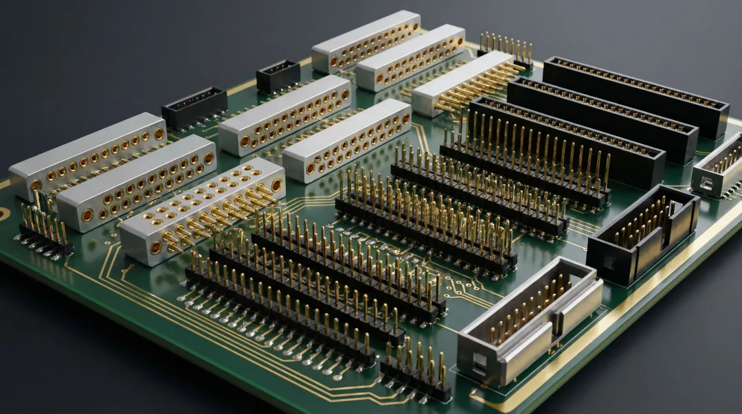 Industrial computing PCB connector assembly with high-density contact pins on circuit board