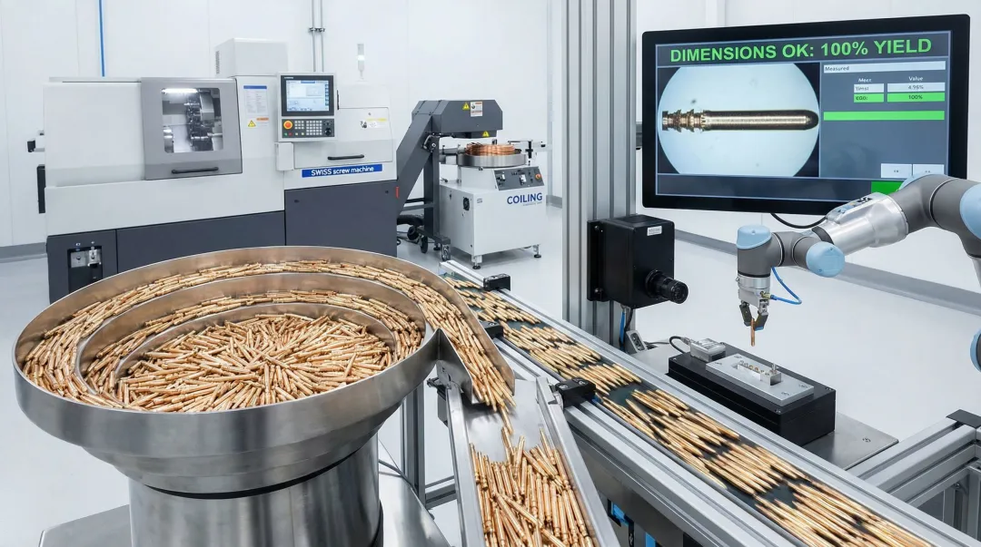 Precision brass contact pins manufactured using automatic die rolling production process