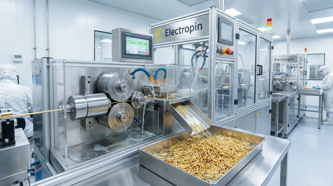 Electropin automatic die rolling cold-forming process producing precision contact pins