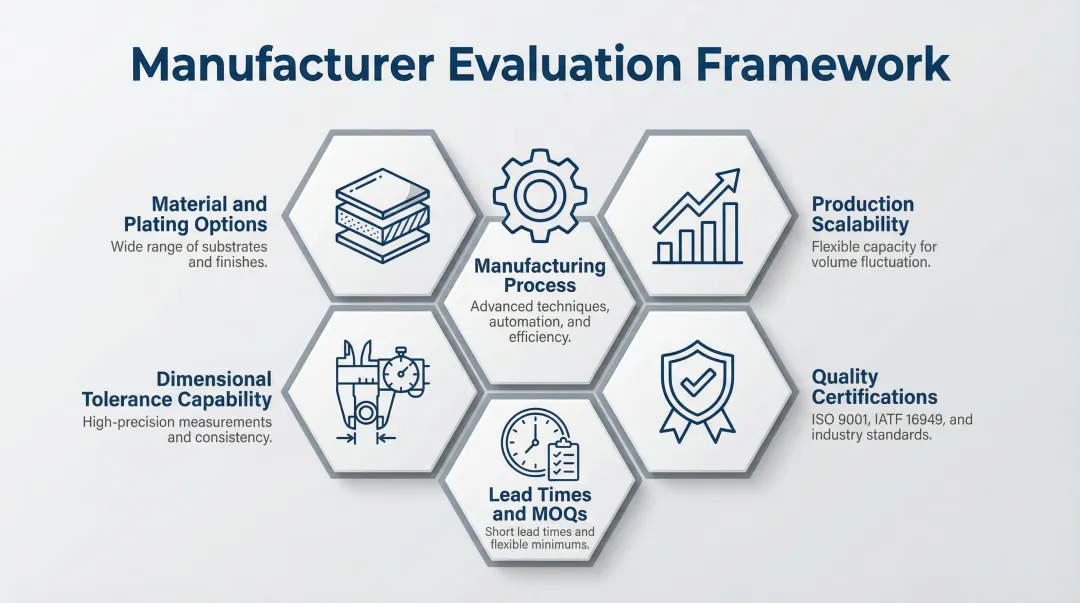 Six-factor circular connector pin manufacturer evaluation criteria comparison framework