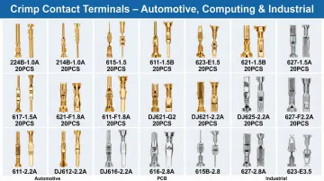 Assorted crimp connector pins and contact terminals from major US manufacturers