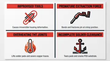 Four common PCB pin removal mistakes causes and prevention tips infographic