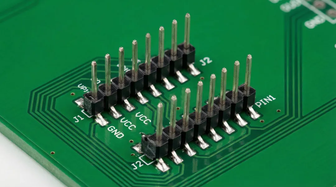PCB pin header connector showing standard pitch rows on circuit board