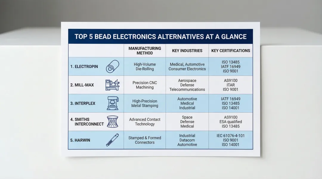 Top 5 custom contact pin suppliers comparison chart with manufacturing methods and certifications
