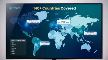 Global medical device regulatory market coverage map spanning 140 countries worldwide