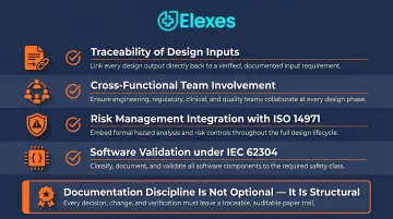 Four critical factors shaping effective FDA design control implementation checklist infographic