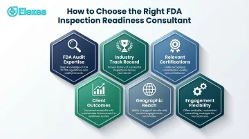 Six criteria for selecting FDA inspection readiness consultant evaluation framework infographic