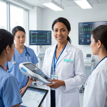 Trainer guiding clinicians on device use