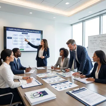 Quality professionals reviewing corrective action workflow