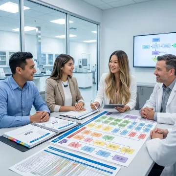 Laboratory consultant reviewing quality system workflow