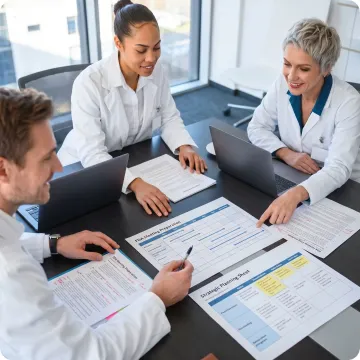 Team reviewing FDA meeting steps