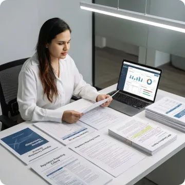 Consultant reviewing vigilance terminology documents