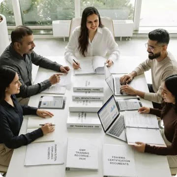 Consultant reviewing quality system training materials