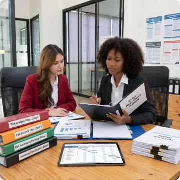 Consultant reviewing 510(k) readiness report