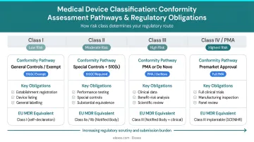Medical device classification impact on conformity assessment pathway and regulatory obligations diagram
