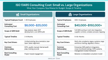 ISO 13485 consulting cost comparison by company size small versus large organizations