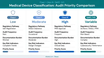 Medical device classification audit priority comparison across Class I Class III SaMD and IVD