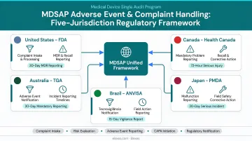 MDSAP five-jurisdiction adverse event and complaint handling regulatory framework overview diagram