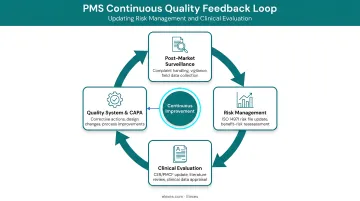 PMS continuous quality feedback loop updating risk management and clinical evaluation