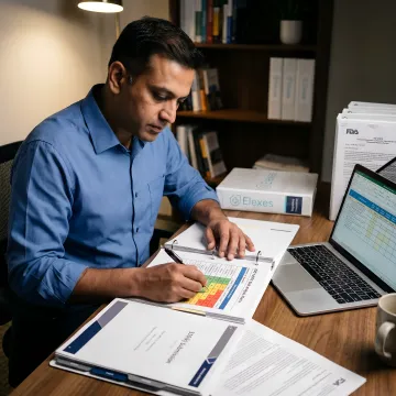 Consultant preparing ISO 14971 risk management documentation for FDA 510(k)