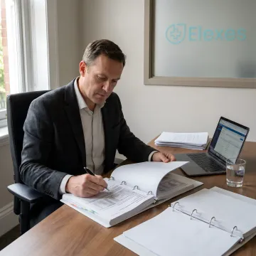 Consultant reviewing medical device regulatory strategy documents
