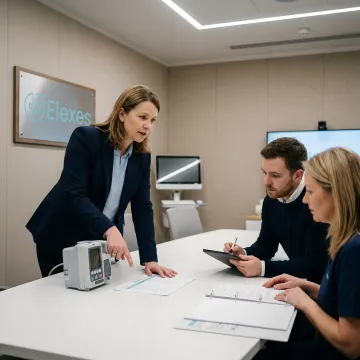 Trainer guiding clinicians on device use