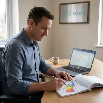 Consultant reviewing medical device risk documentation