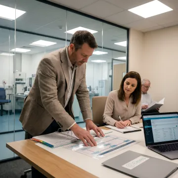 Laboratory consultant reviewing quality system workflow