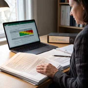 Consultant reviewing medical device design records