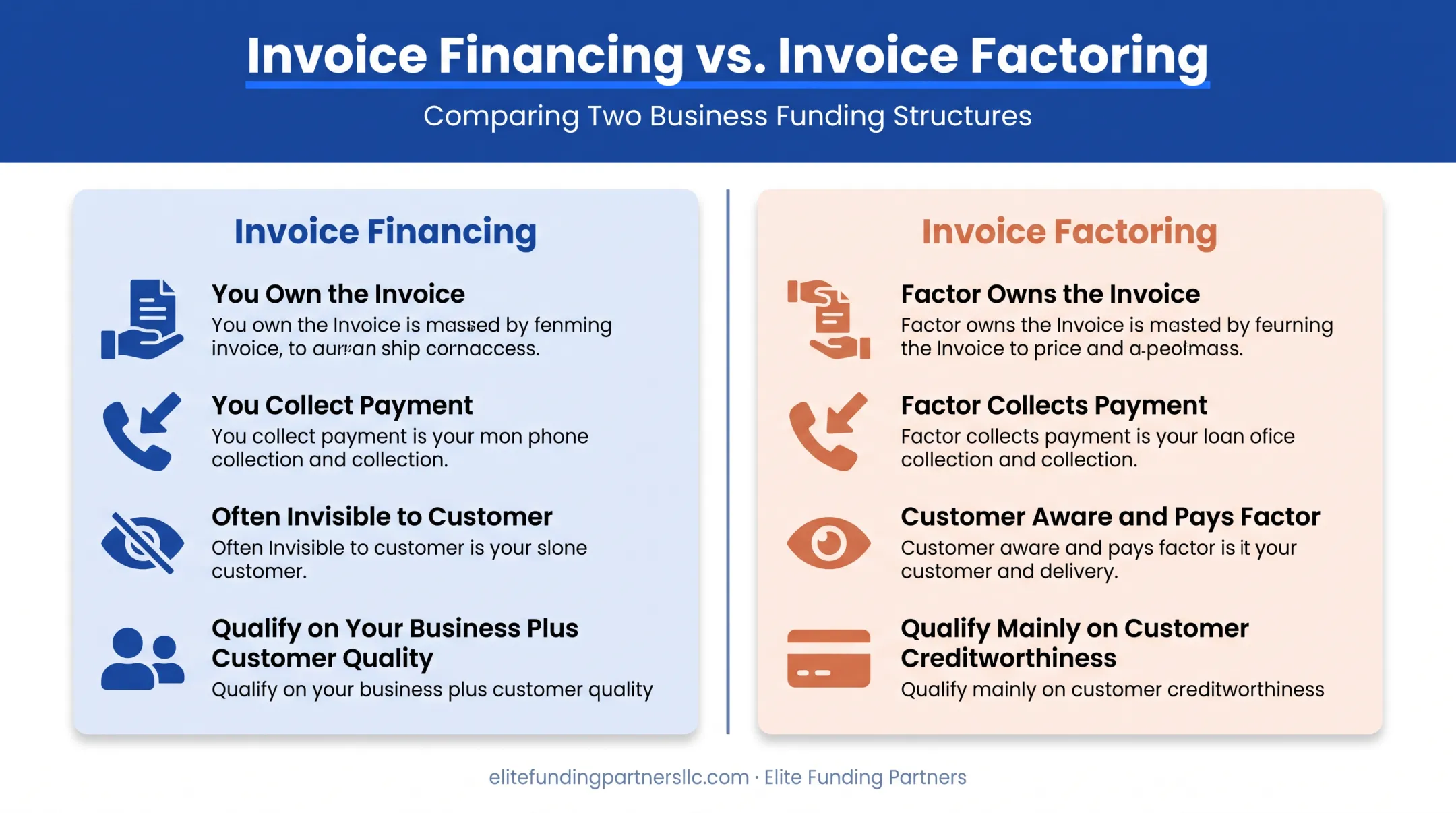 Invoice financing versus invoice factoring side-by-side comparison chart
