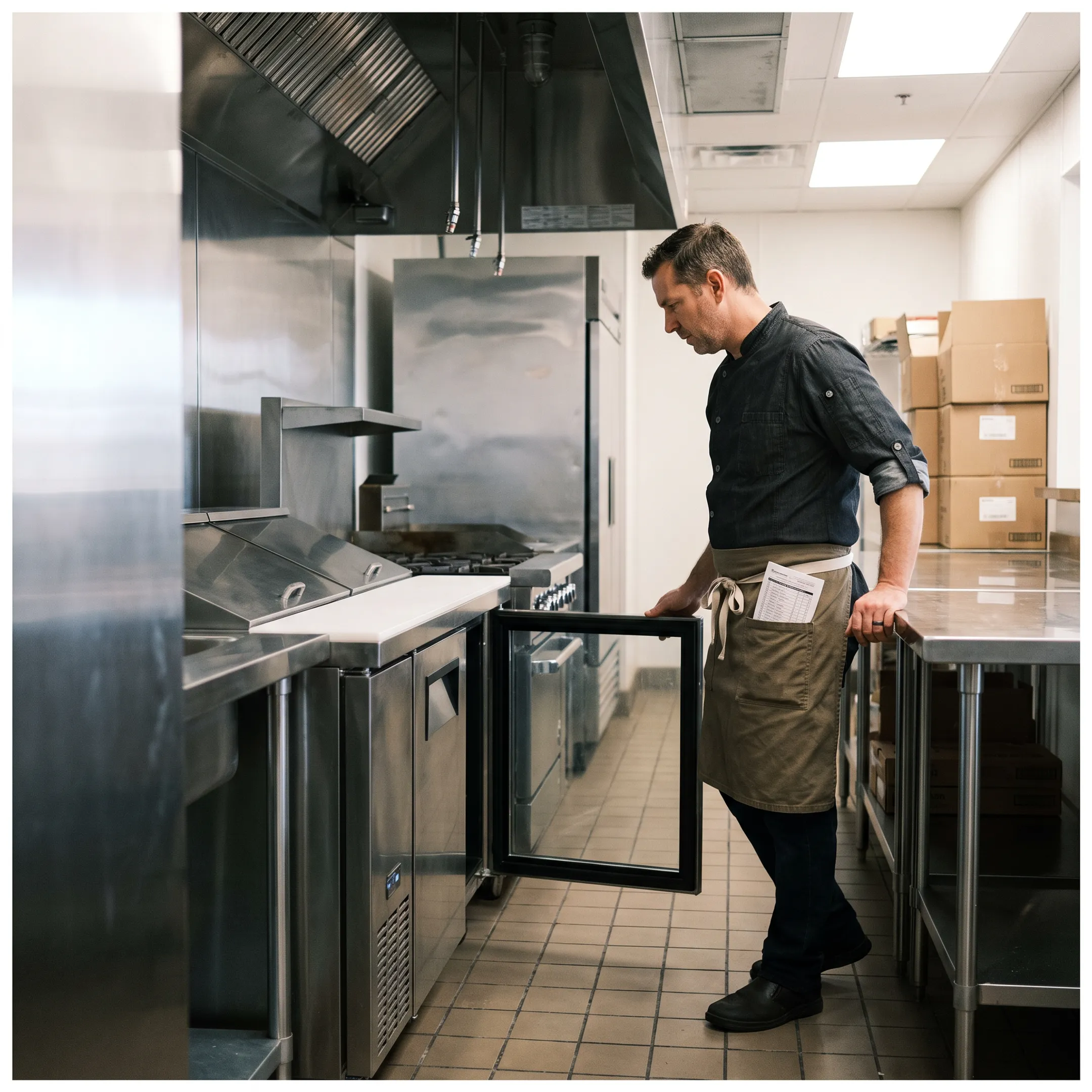 Commercial kitchen equipment ready for installation