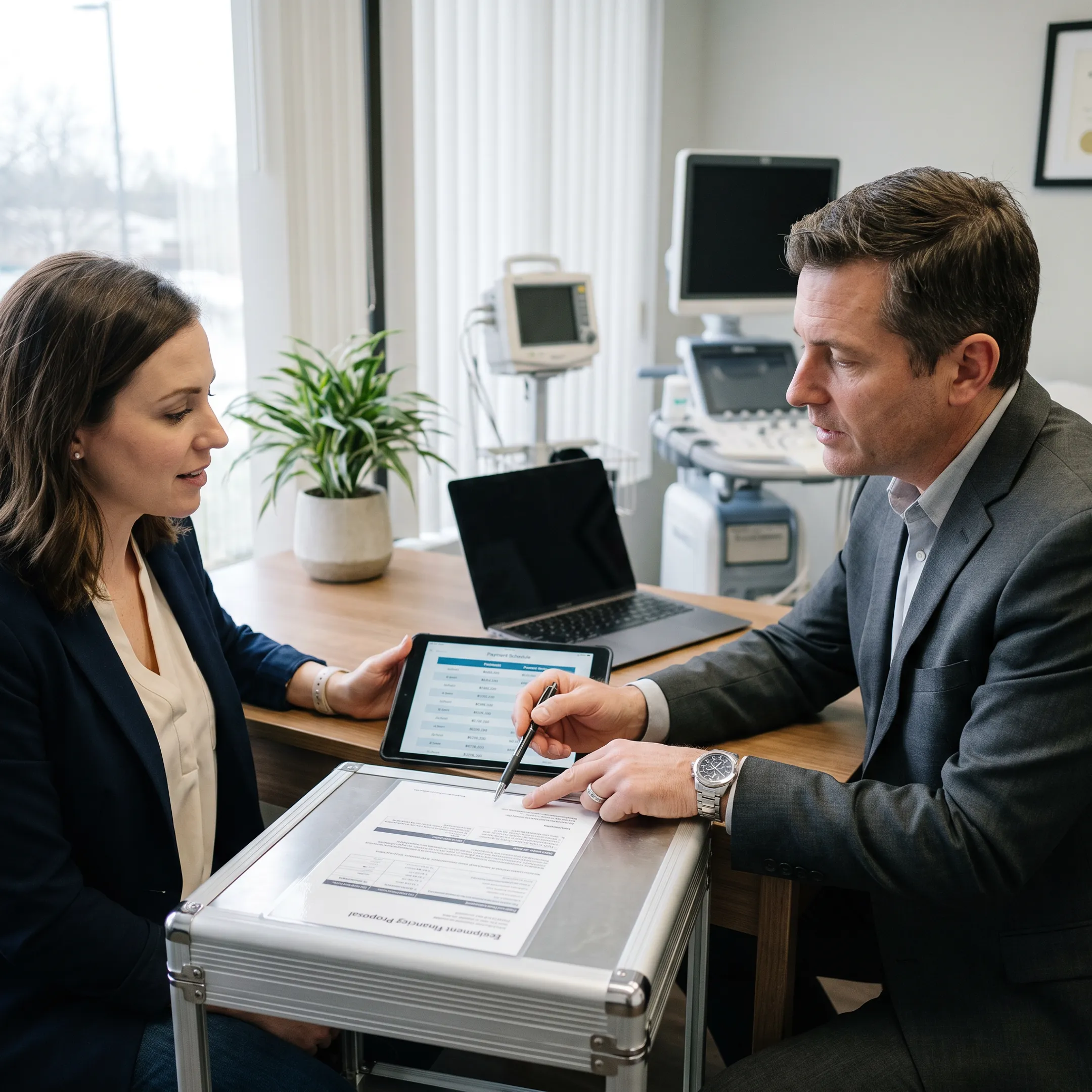 Clinic manager planning a medical equipment purchase