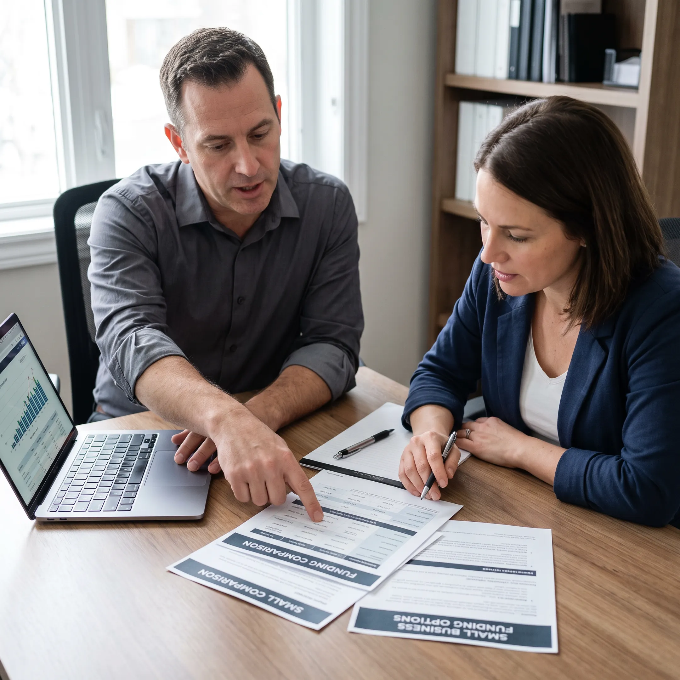 Advisor explaining small business funding options