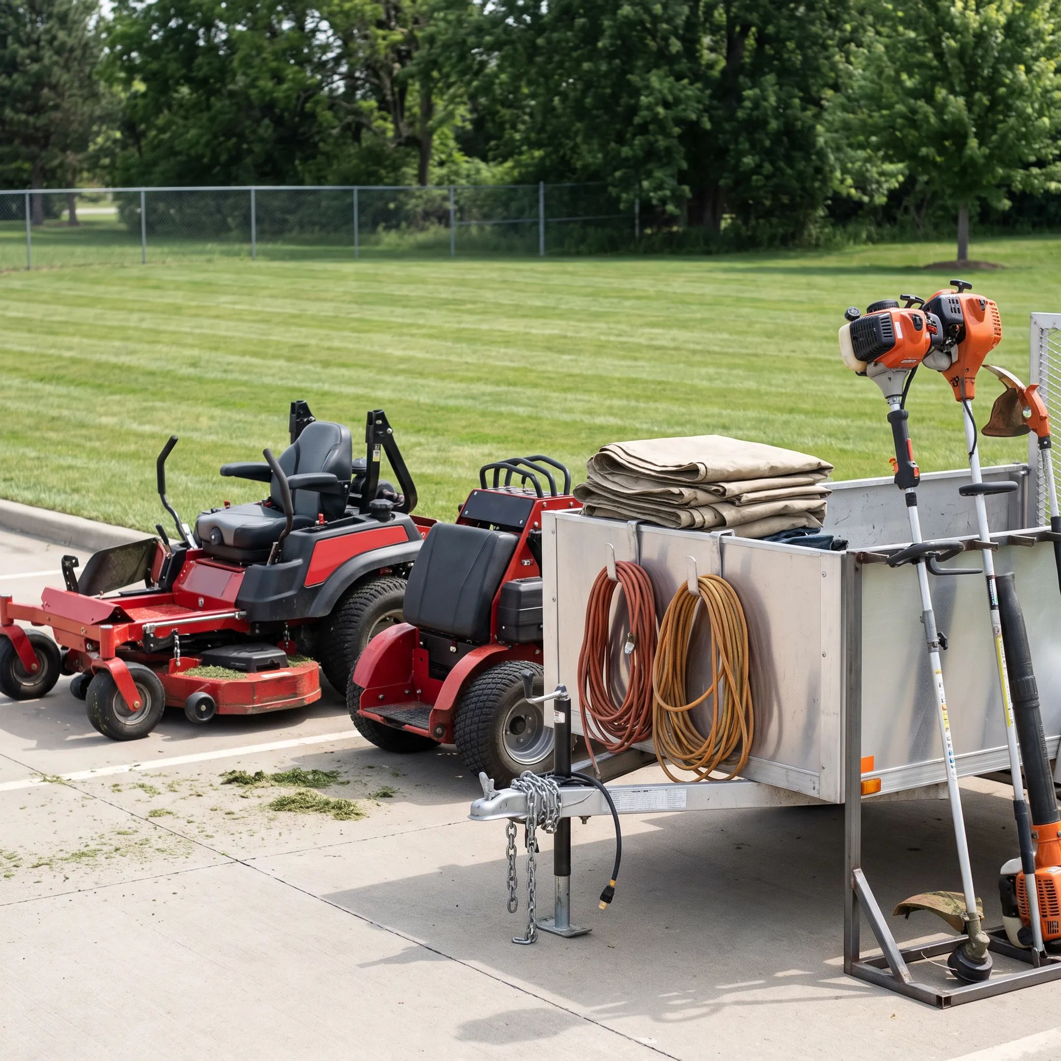 Commercial landscaping equipment at a worksite
