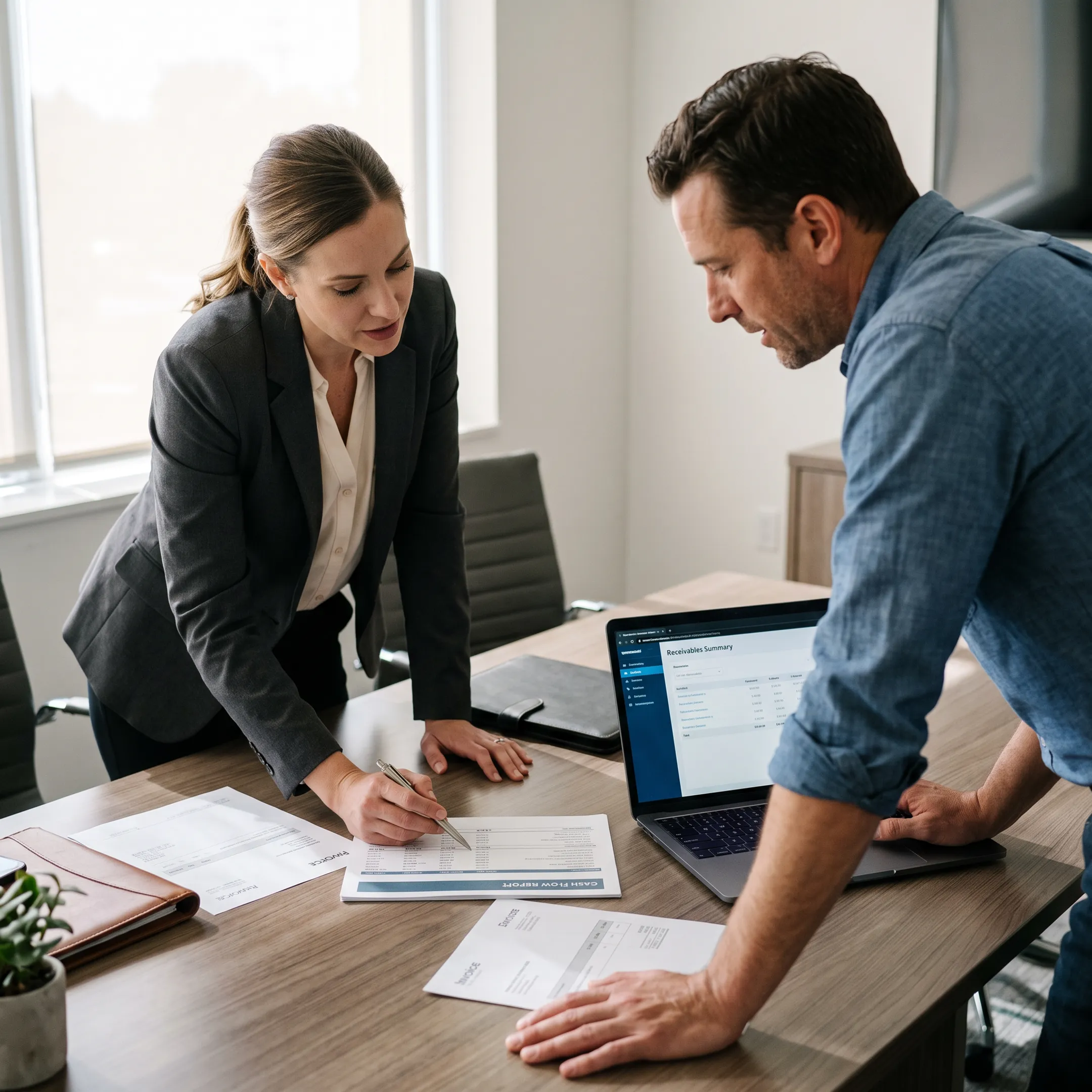 Financial professional analyzing business invoices