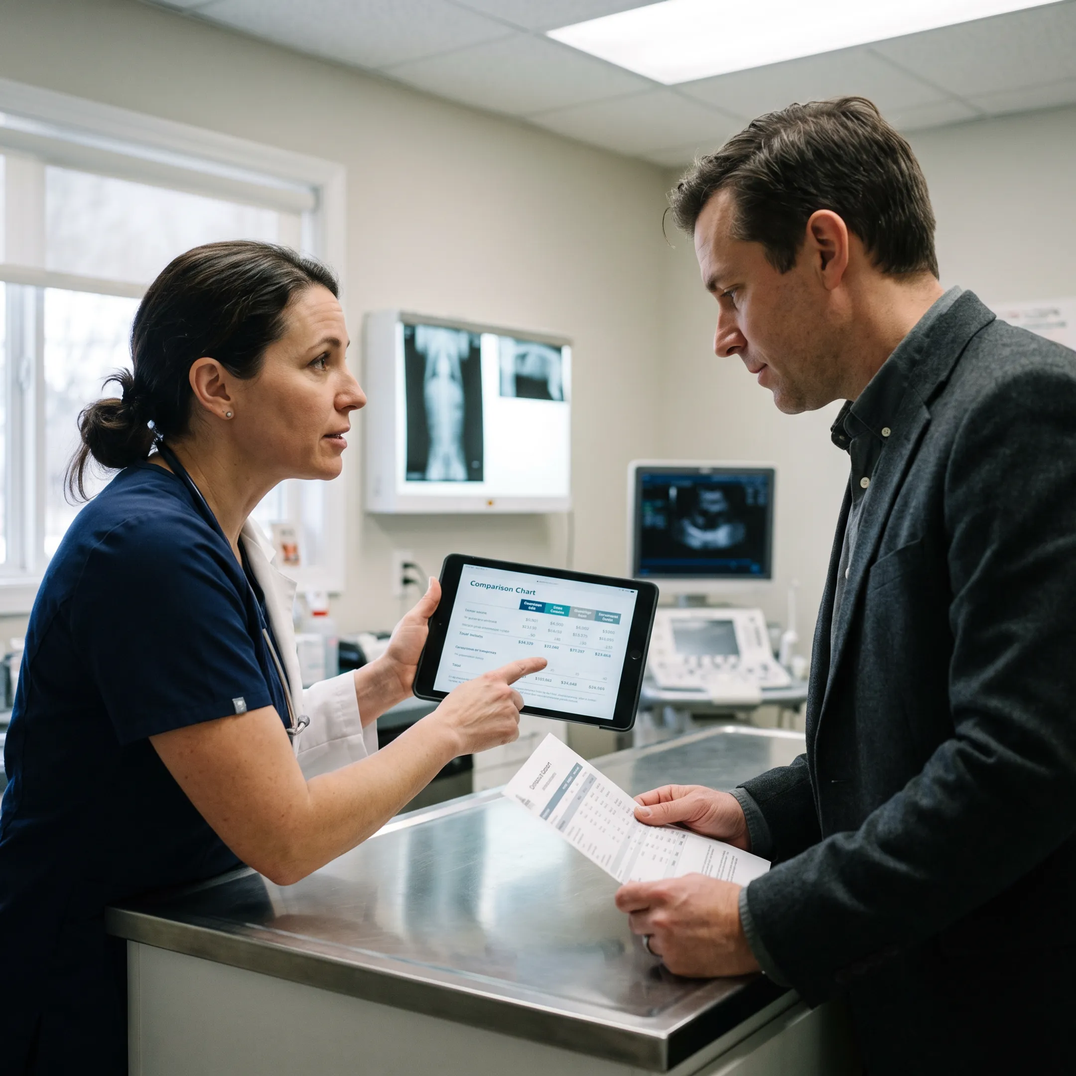 Veterinary practice owner reviewing financing options