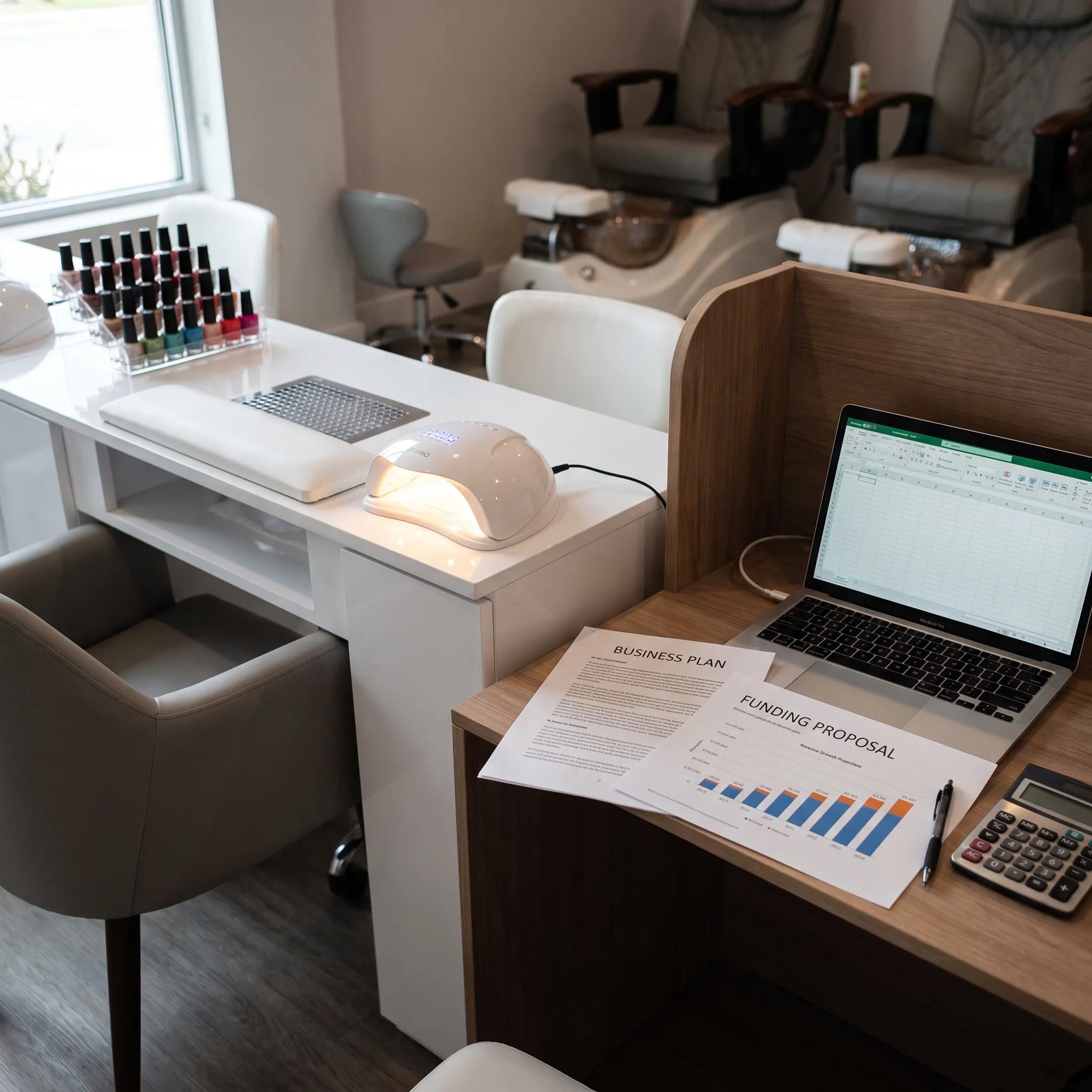 Nail salon equipment and financial planning materials