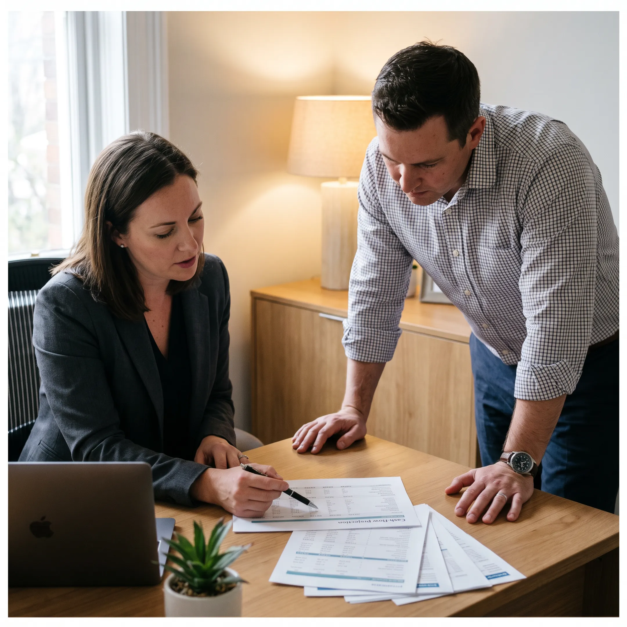 Adviser explaining business line of credit options to a company owner