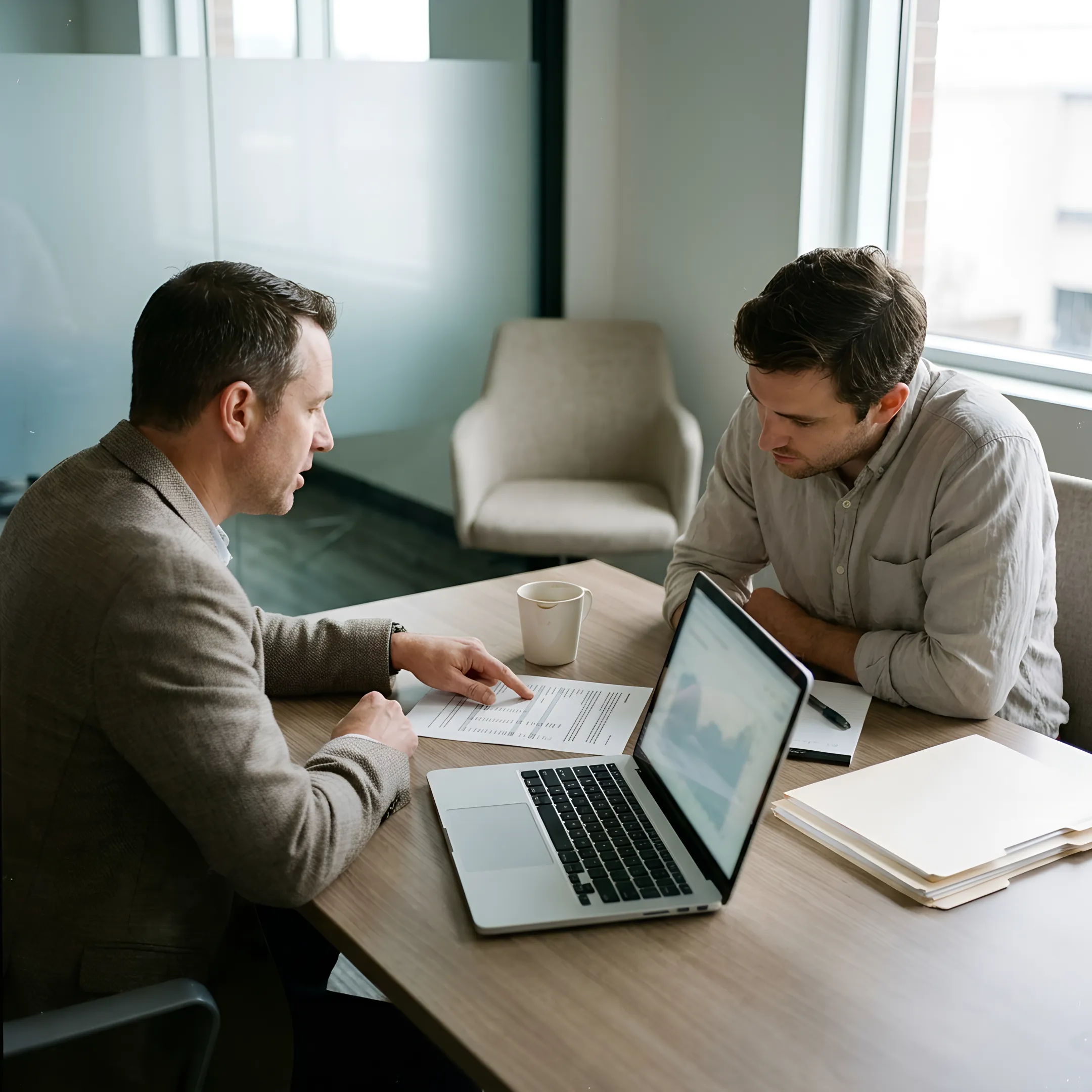 Advisor explaining revolving business credit to a startup founder