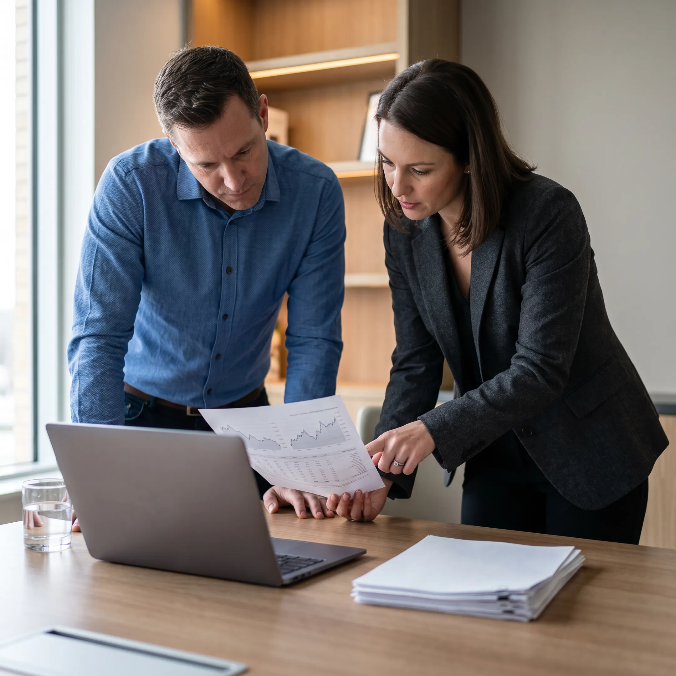 Business owner planning cash flow with revolving credit documents