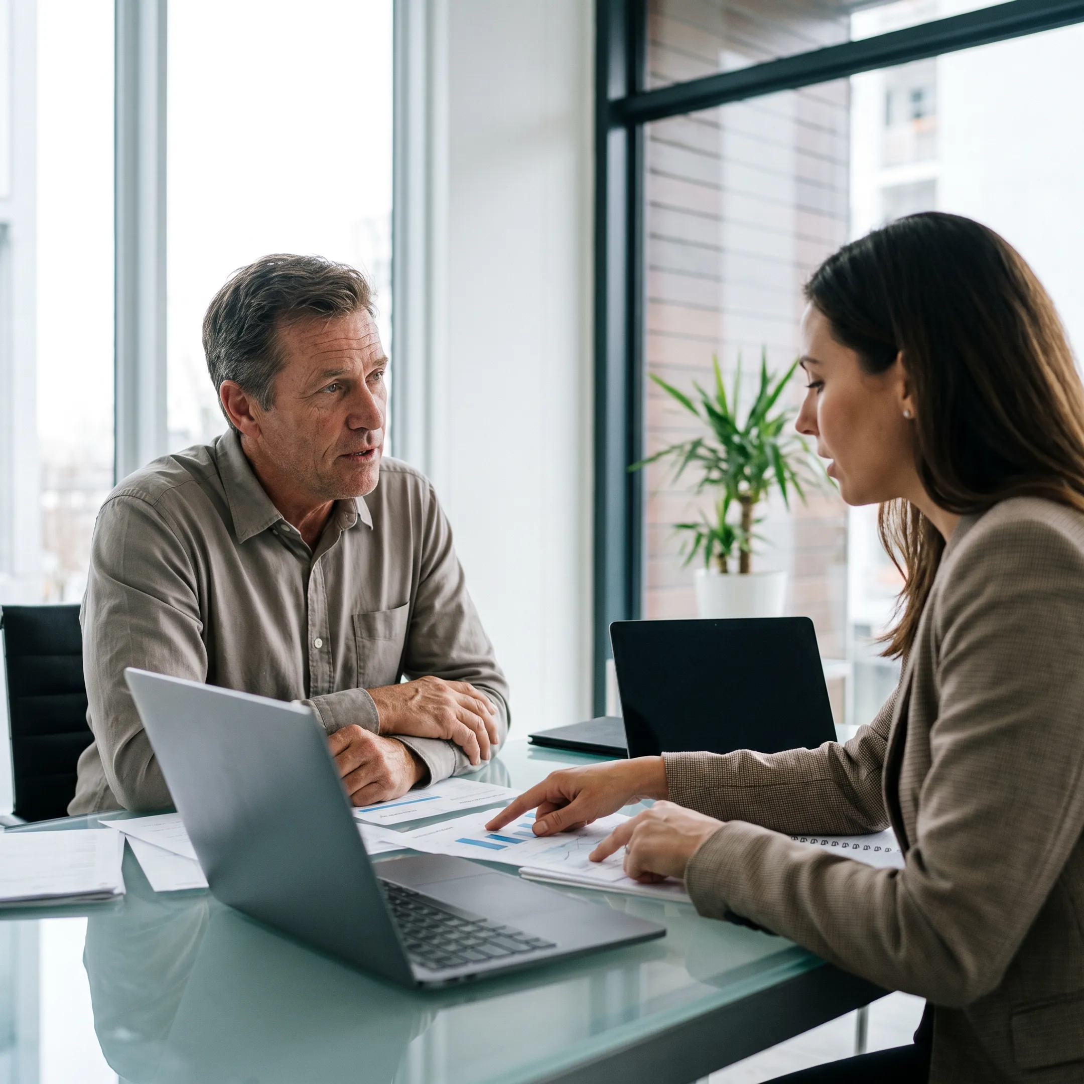 Gas station owner discussing business funding options with an advisor