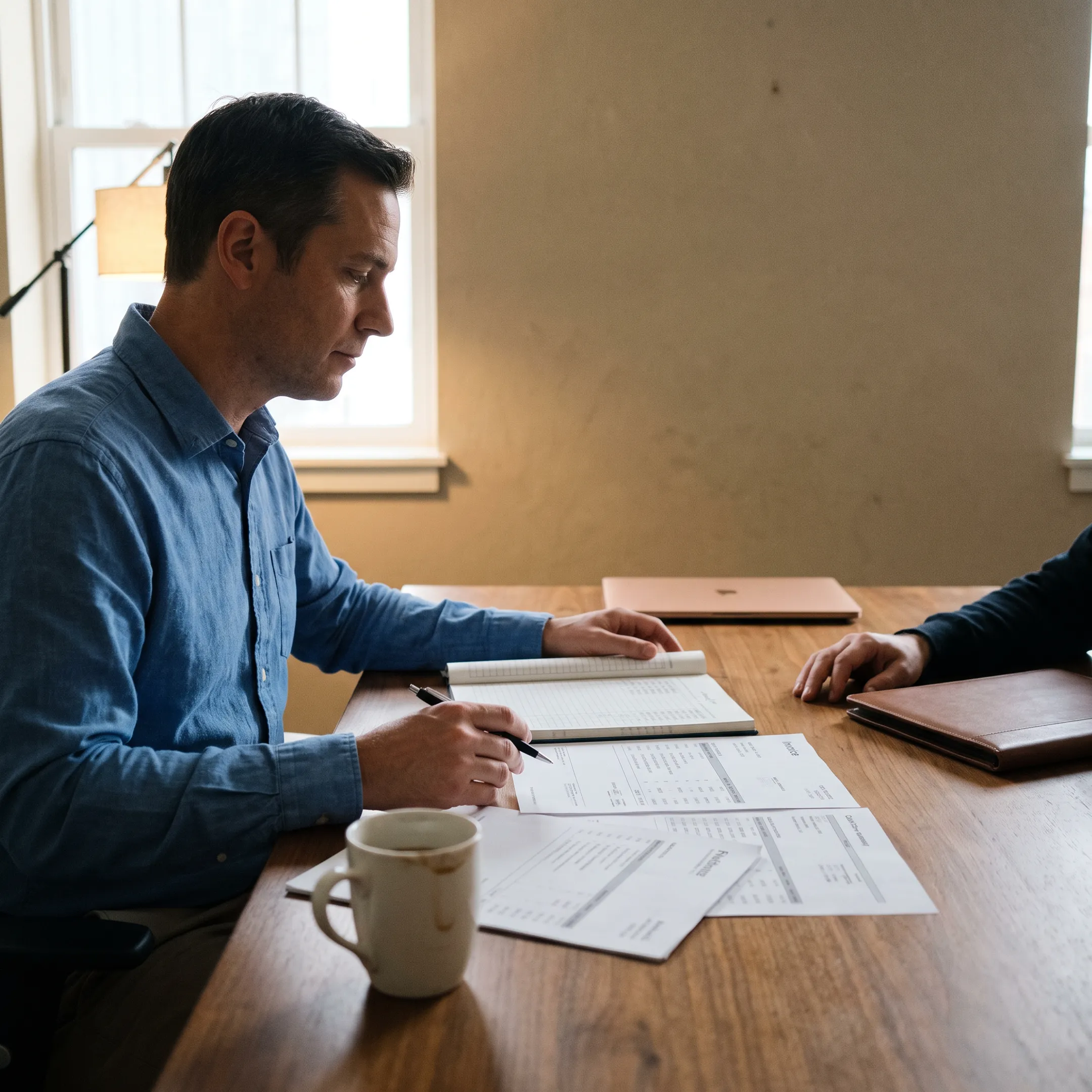 Financial specialist examining business invoices and cash flow records