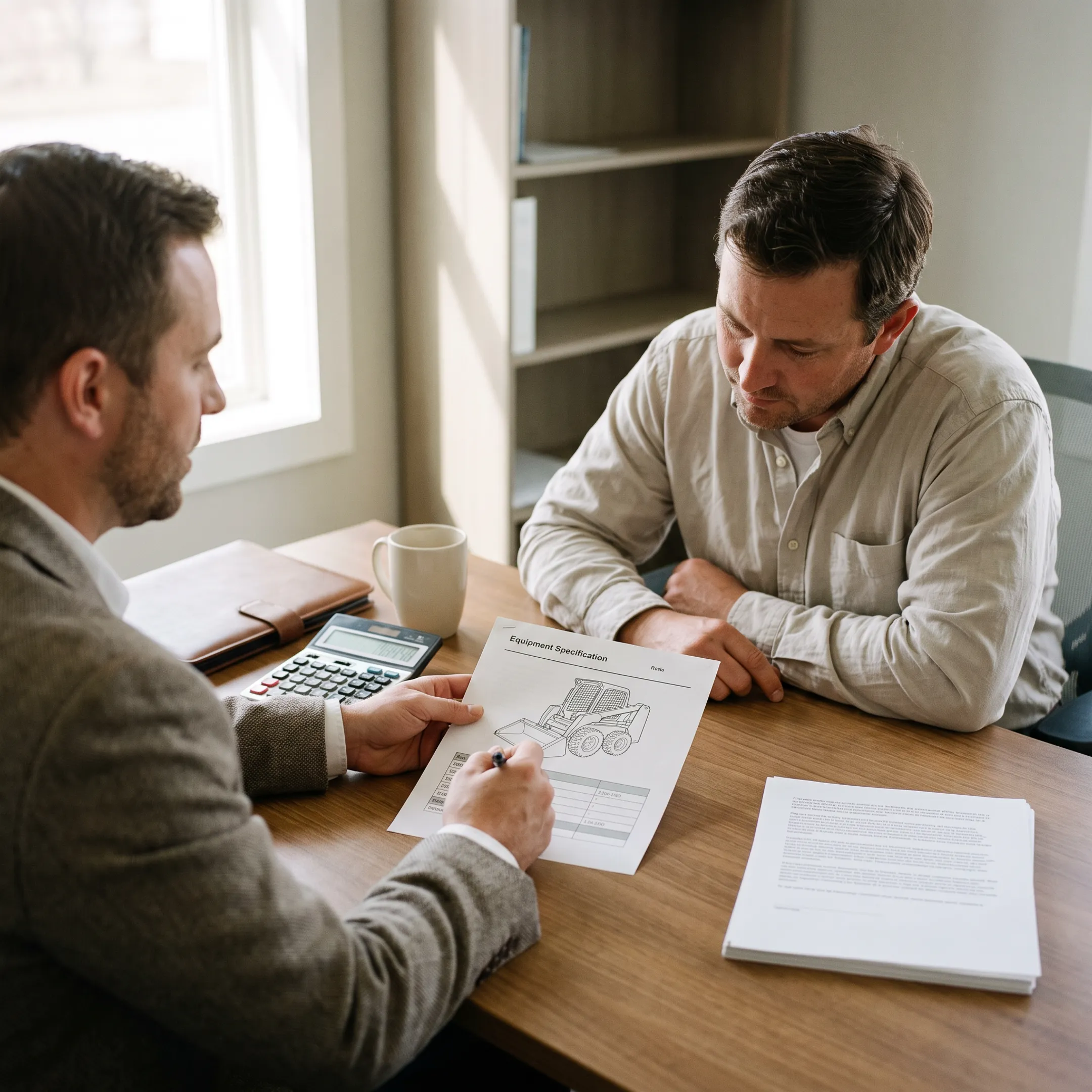 Business owner reviewing equipment financing paperwork