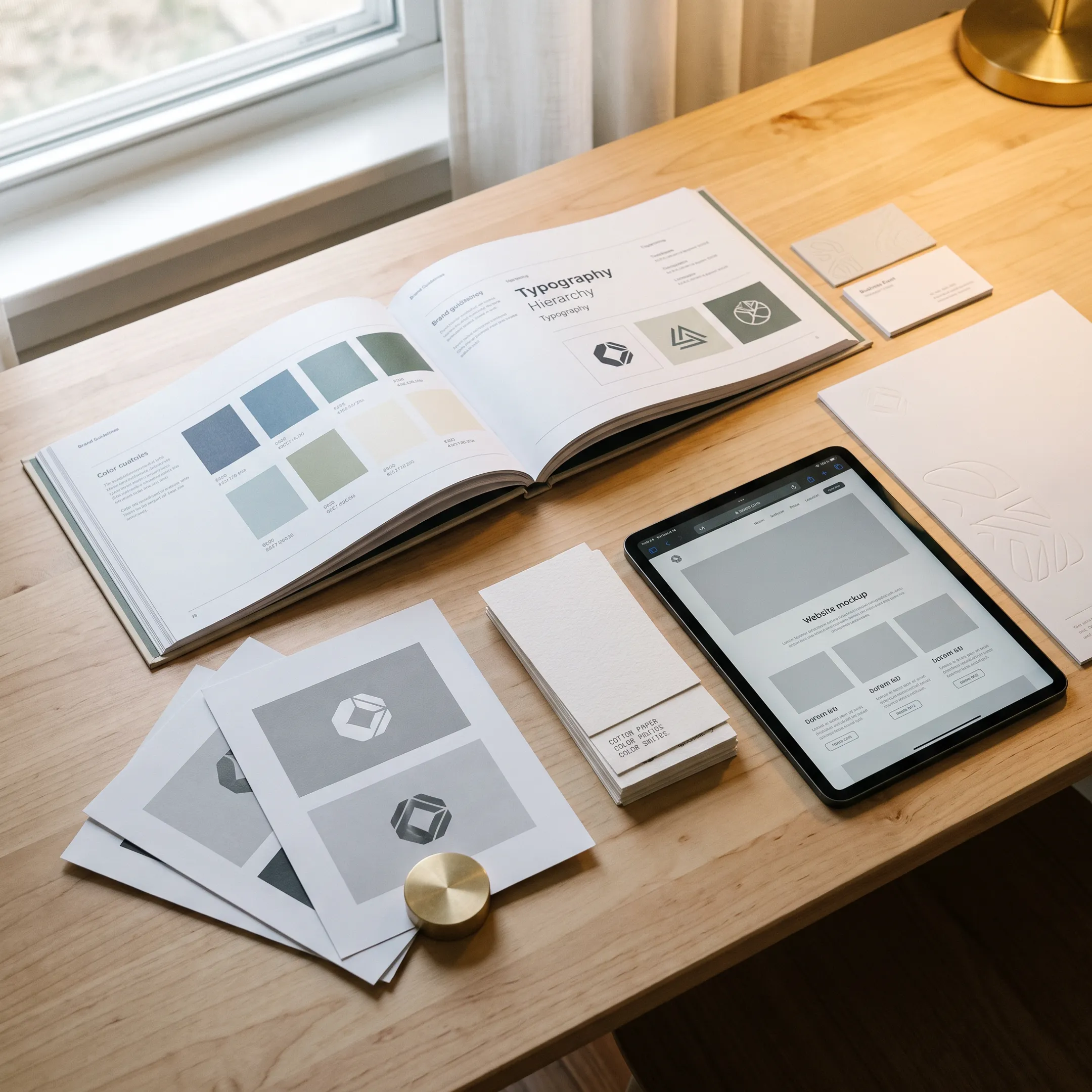 Product branding materials showing coordinated visual identity and messaging