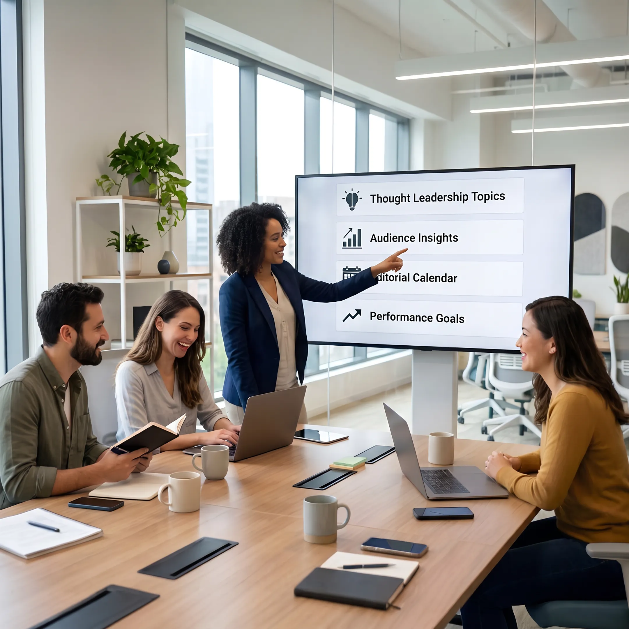 B2B team reviewing thought leadership content strategy