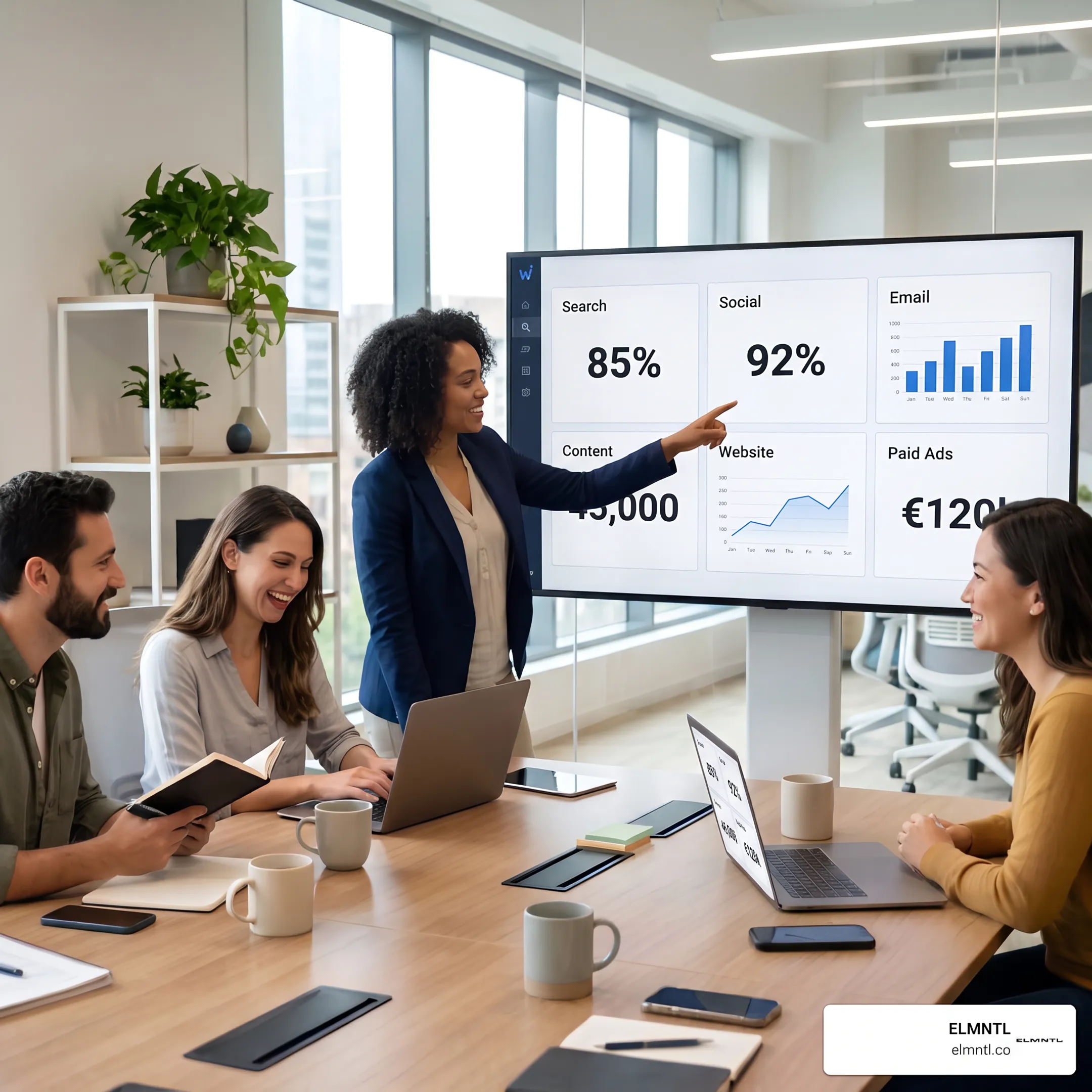 Integrated marketing campaign dashboard with coordinated channel strategy
