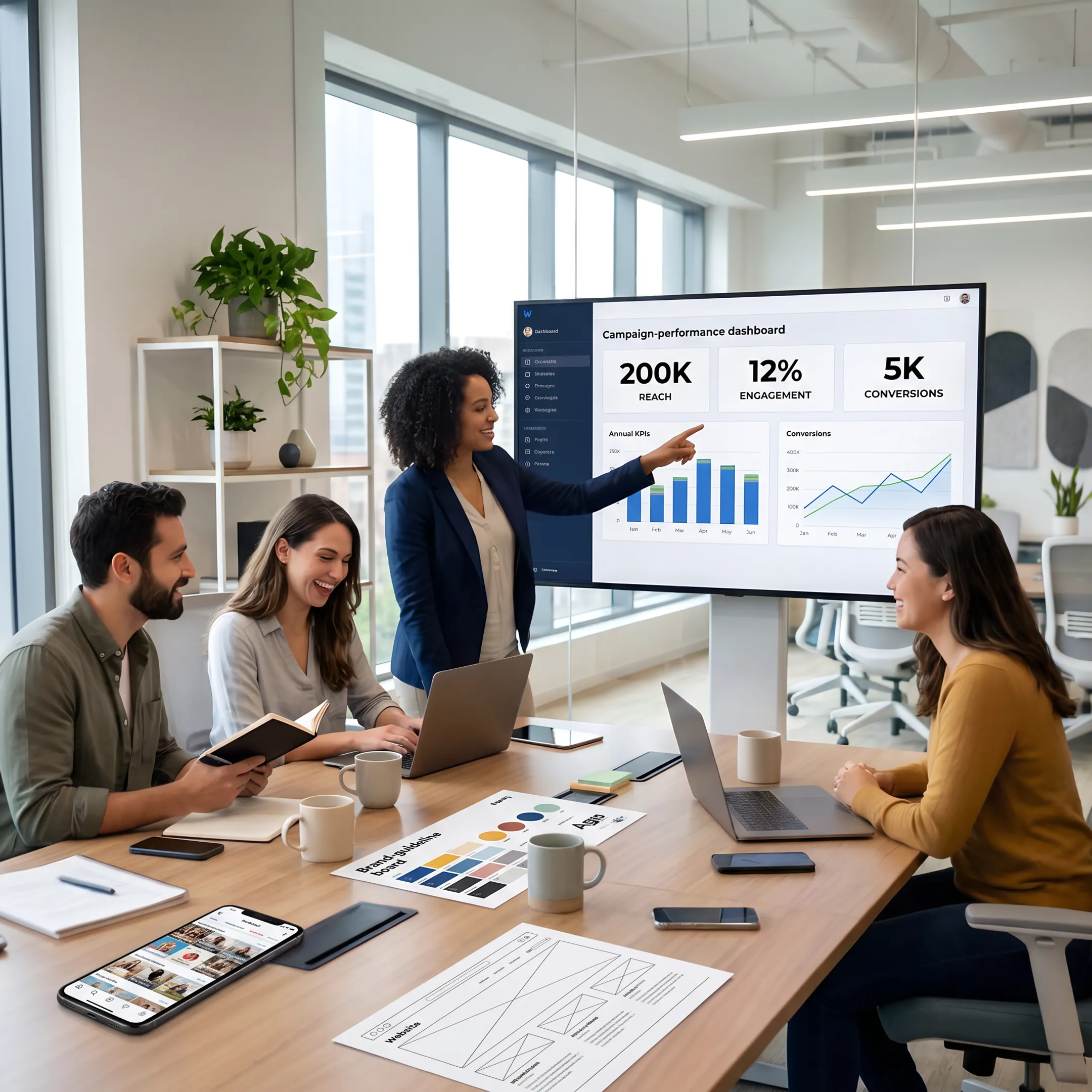 Strategists reviewing brand and digital marketing plans
